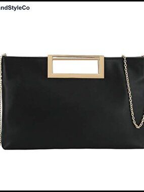 PU Leather Convertible Clutch Square Metal Handle Evening Bag